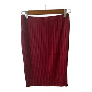 After Market Anthropologie Red Burgundy Pleated Midi Skirt Side Slits Size Small